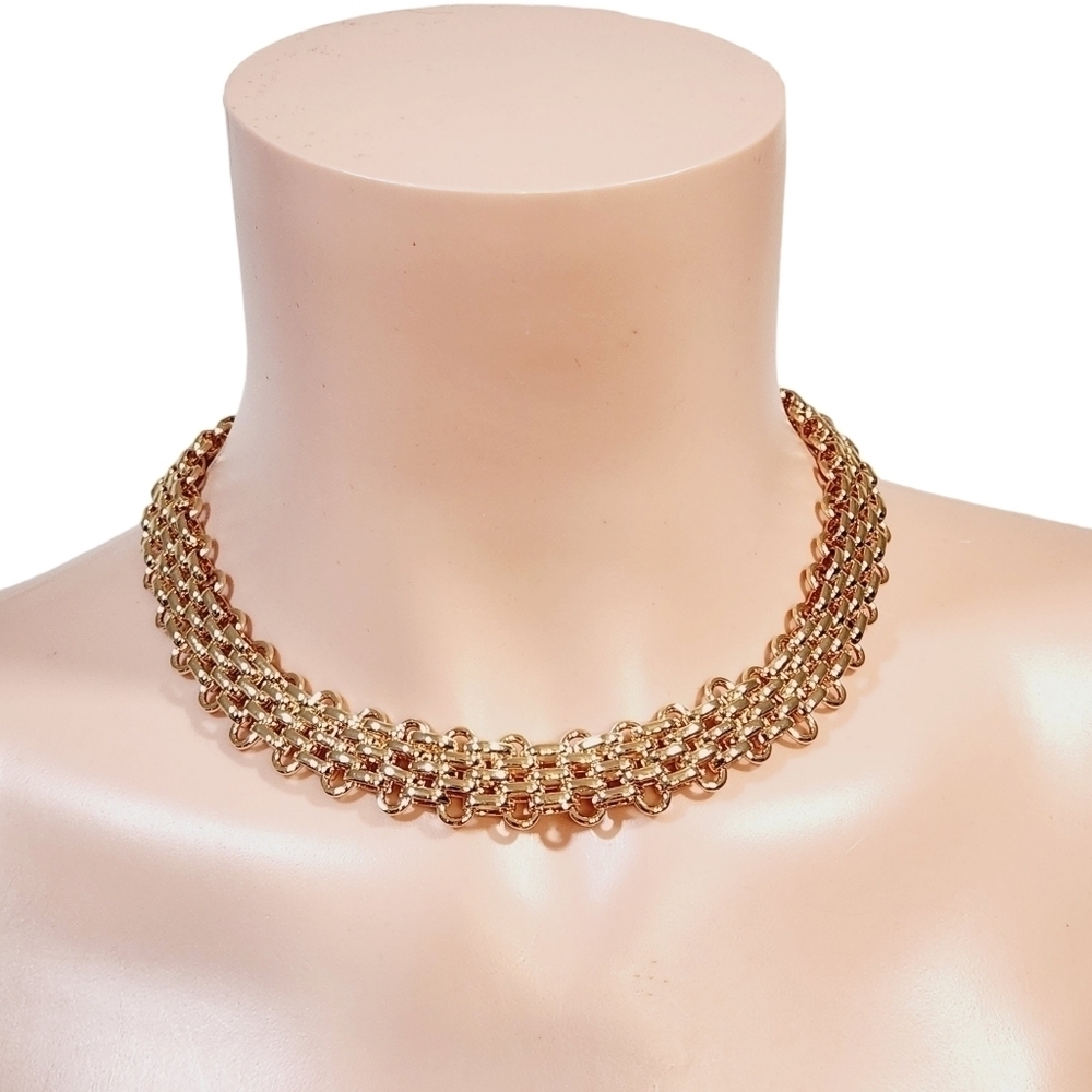 HOUSE Of Harlow 1960 Gold Chain Choker 17 "With 3" Necklace  3/4 In. Wide NIB - Picture 2 of 9